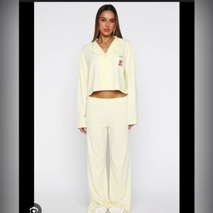 NWT White Fox Yellow Jacket with Teddy Bear Embroidery PJ set size large